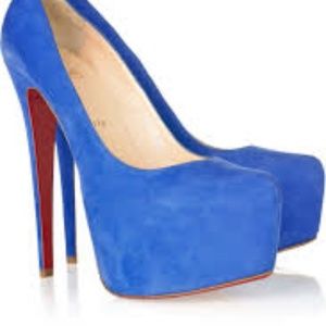 Authentic Christian Louboutin Blue Suede Daffodil